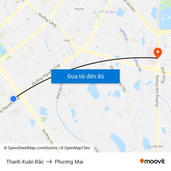 Thanh Xuân Bắc to Phương Mai map