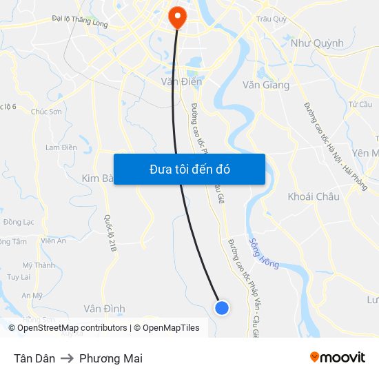 Tân Dân to Phương Mai map