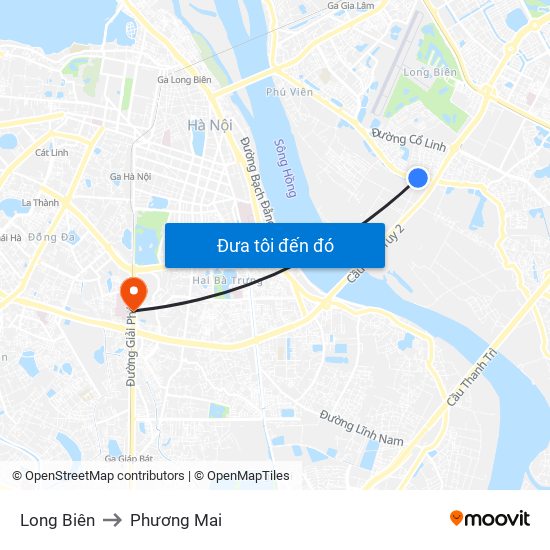 Long Biên to Phương Mai map
