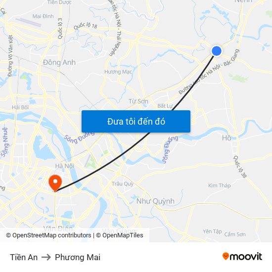 Tiền An to Phương Mai map