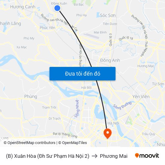 (B) Xuân Hòa (Đh Sư Phạm Hà Nội 2) to Phương Mai map