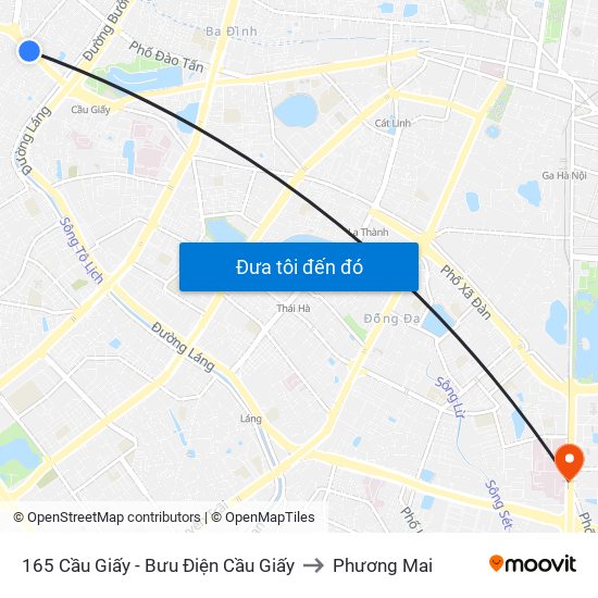 165 Cầu Giấy - Bưu Điện Cầu Giấy to Phương Mai map