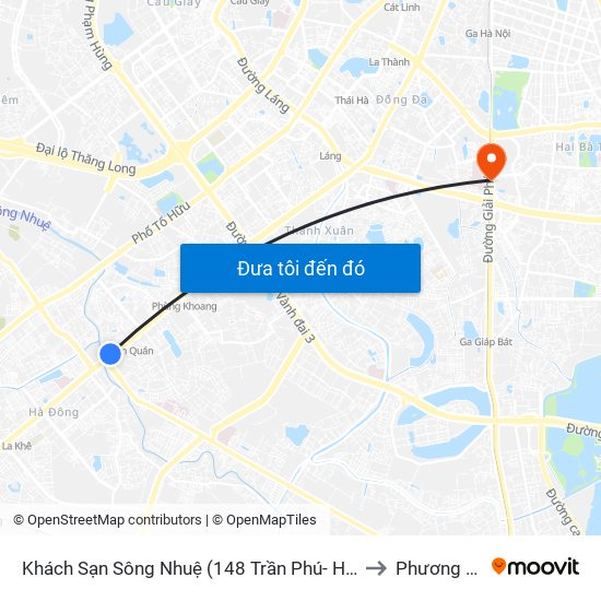 Khách Sạn Sông Nhuệ (148 Trần Phú- Hà Đông) to Phương Mai map