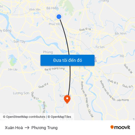 Xuân Hoà to Phương Trung map