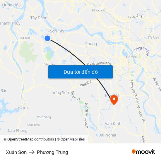 Xuân Sơn to Phương Trung map