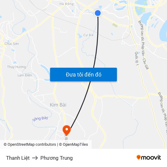 Thanh Liệt to Phương Trung map