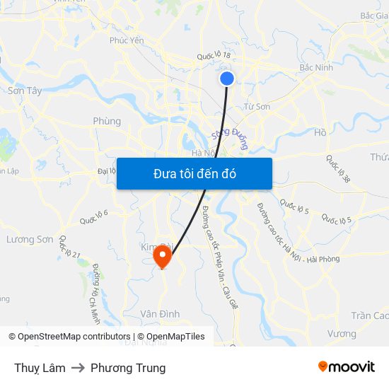 Thuỵ Lâm to Phương Trung map