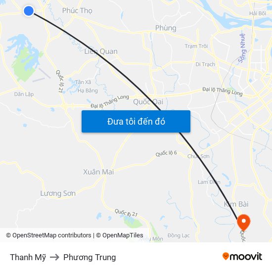 Thanh Mỹ to Phương Trung map