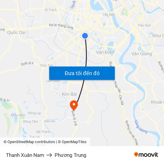 Thanh Xuân Nam to Phương Trung map