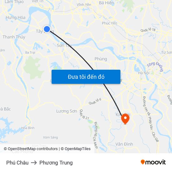 Phú Châu to Phương Trung map