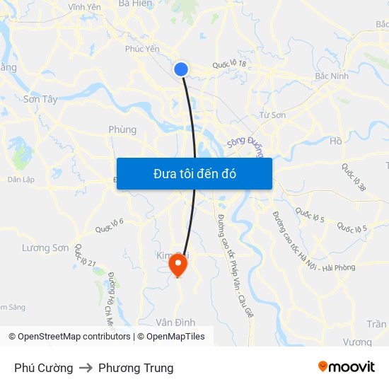 Phú Cường to Phương Trung map