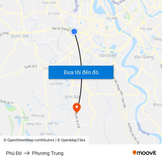 Phú Đô to Phương Trung map