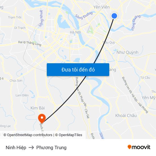 Ninh Hiệp to Phương Trung map