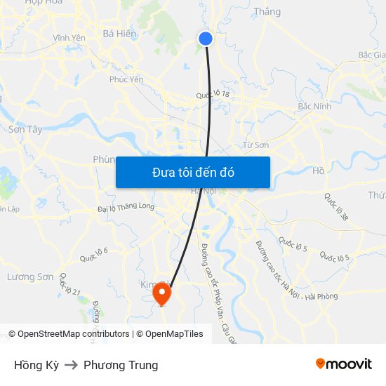 Hồng Kỳ to Phương Trung map