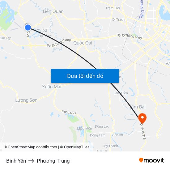 Bình Yên to Phương Trung map