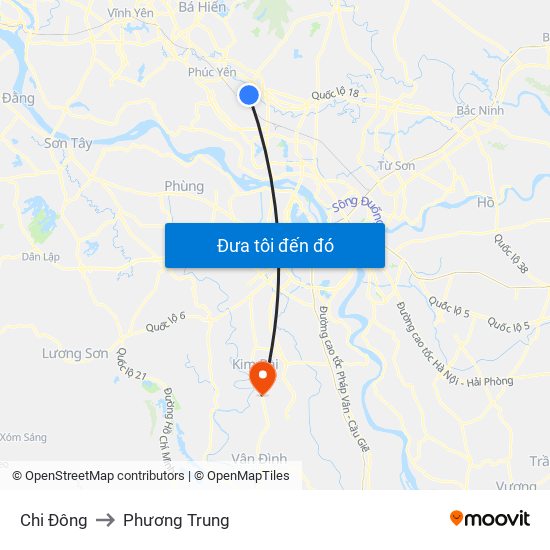 Chi Đông to Phương Trung map