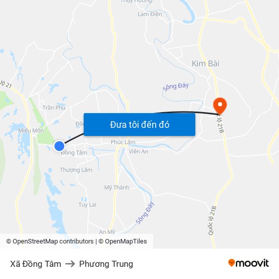 Xã Đồng Tâm to Phương Trung map