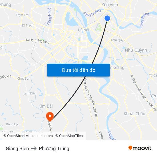 Giang Biên to Phương Trung map