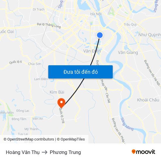 Hoàng Văn Thụ to Phương Trung map