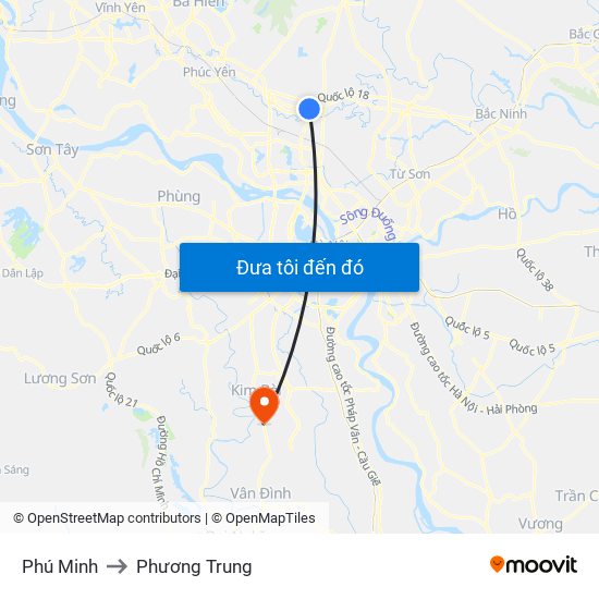 Phú Minh to Phương Trung map