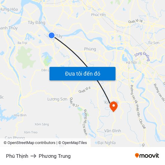 Phú Thịnh to Phương Trung map