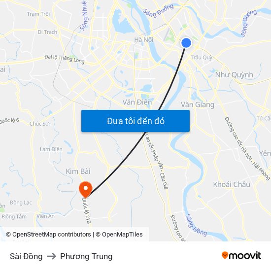 Sài Đồng to Phương Trung map