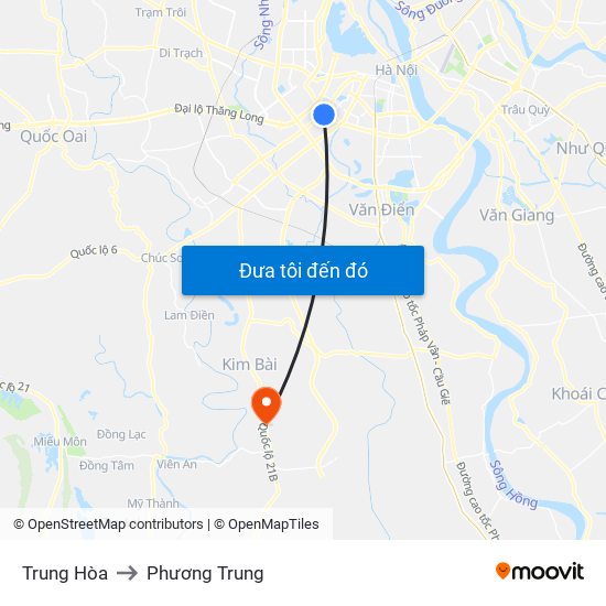 Trung Hòa to Phương Trung map