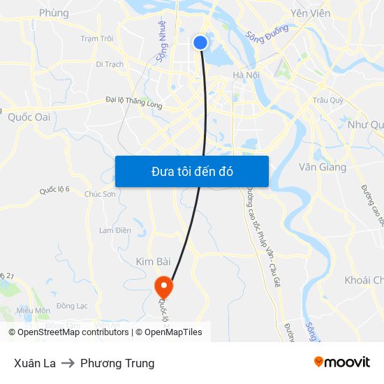 Xuân La to Phương Trung map