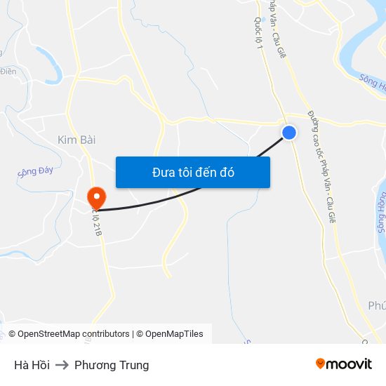 Hà Hồi to Phương Trung map