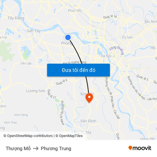 Thượng Mỗ to Phương Trung map