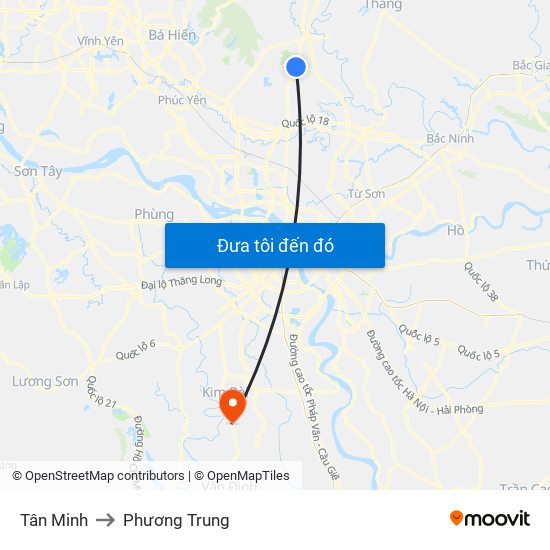 Tân Minh to Phương Trung map