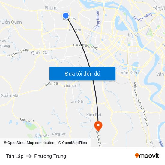 Tân Lập to Phương Trung map