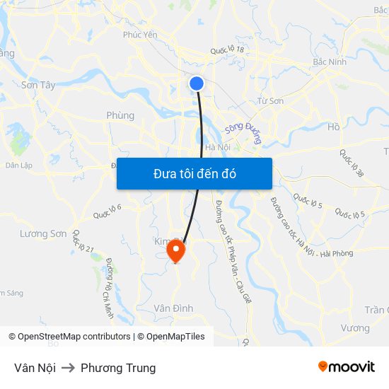 Vân Nội to Phương Trung map