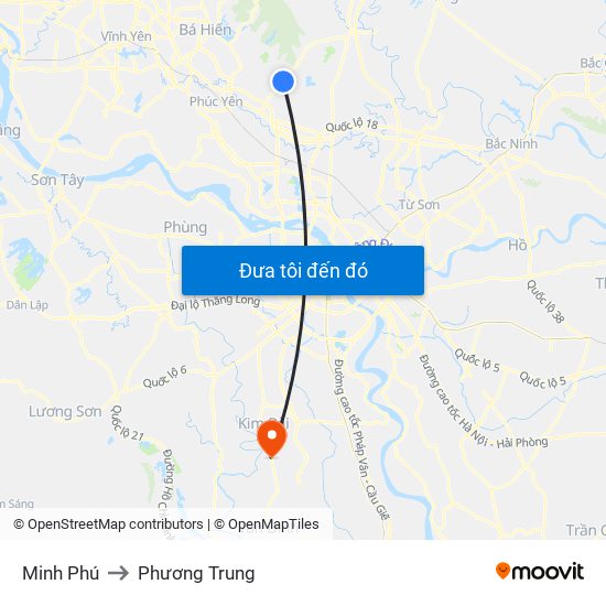 Minh Phú to Phương Trung map