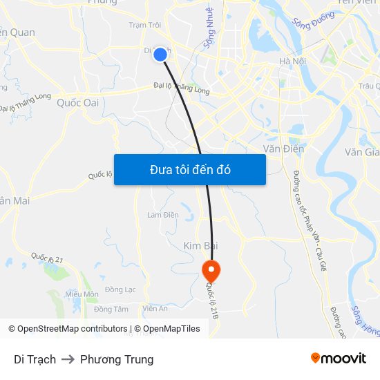 Di Trạch to Phương Trung map