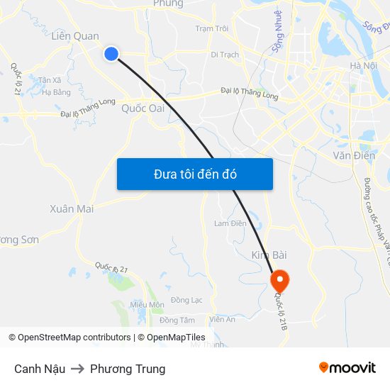 Canh Nậu to Phương Trung map