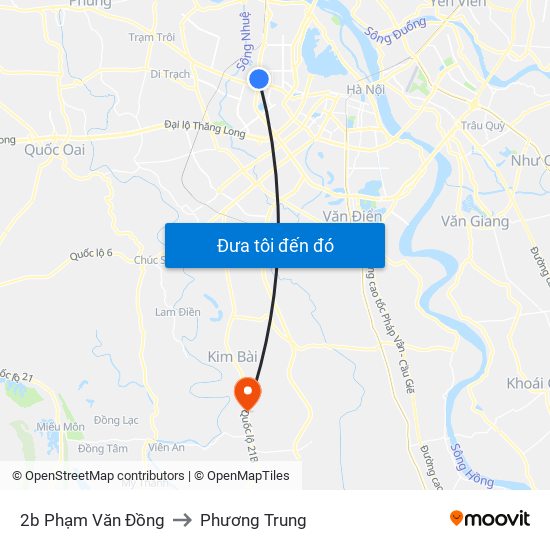 2b Phạm Văn Đồng to Phương Trung map