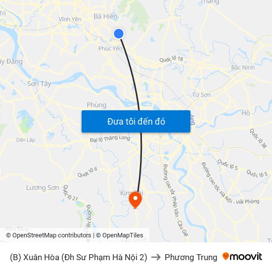 (B) Xuân Hòa (Đh Sư Phạm Hà Nội 2) to Phương Trung map