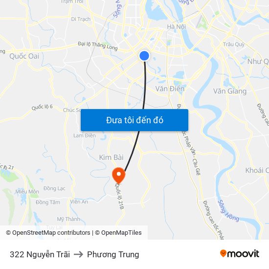 322 Nguyễn Trãi to Phương Trung map