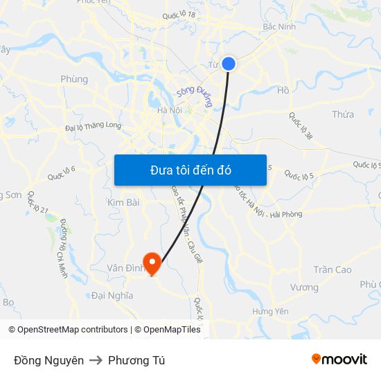 Đồng Nguyên to Phương Tú map