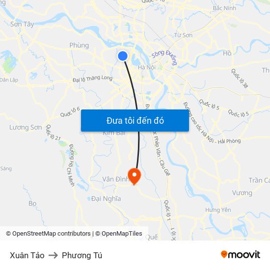 Xuân Tảo to Phương Tú map