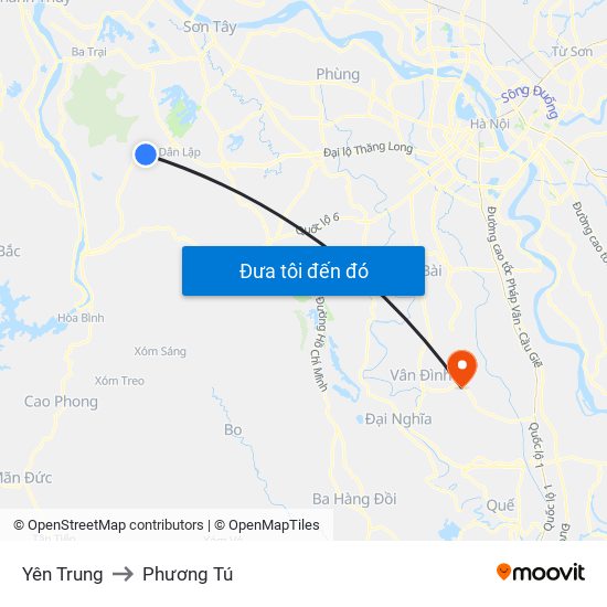 Yên Trung to Phương Tú map