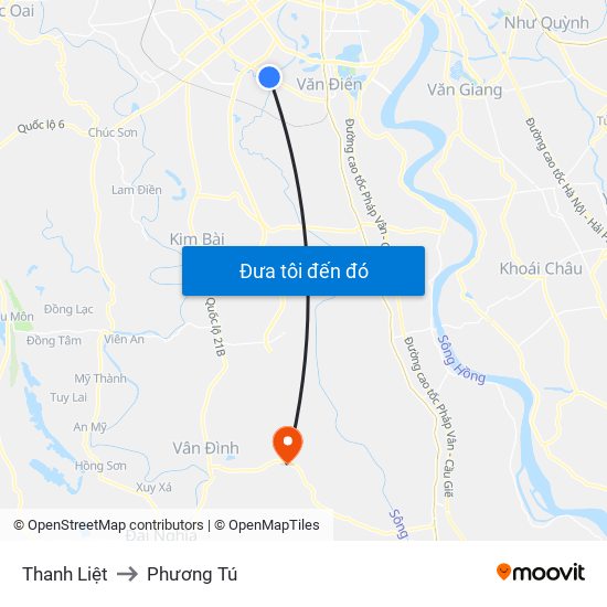 Thanh Liệt to Phương Tú map