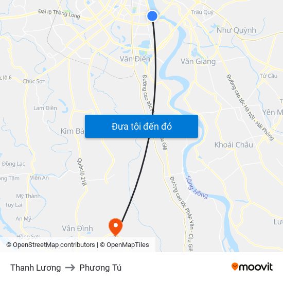 Thanh Lương to Phương Tú map