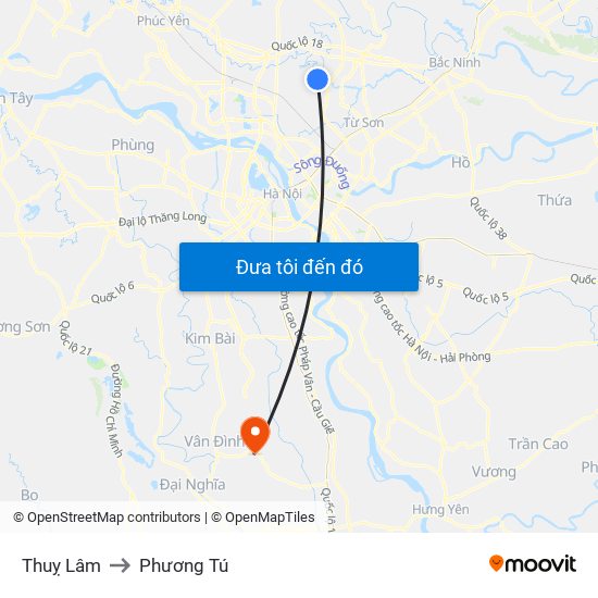 Thuỵ Lâm to Phương Tú map