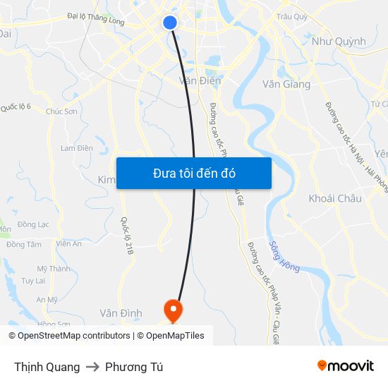 Thịnh Quang to Phương Tú map