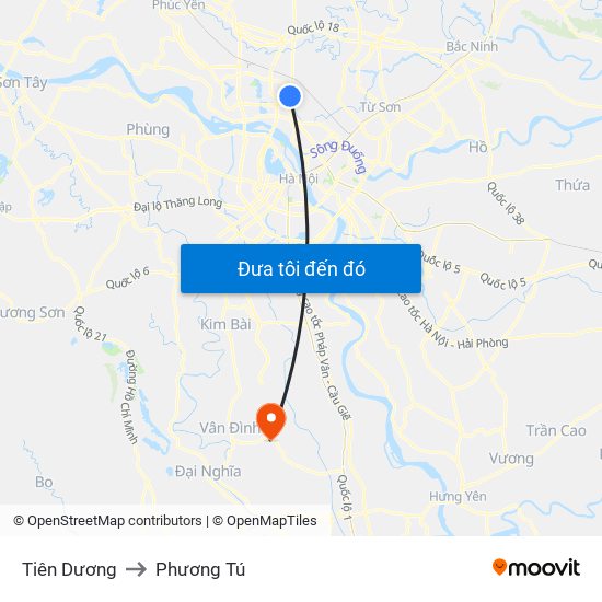 Tiên Dương to Phương Tú map