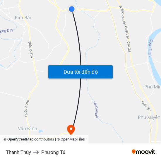 Thanh Thùy to Phương Tú map