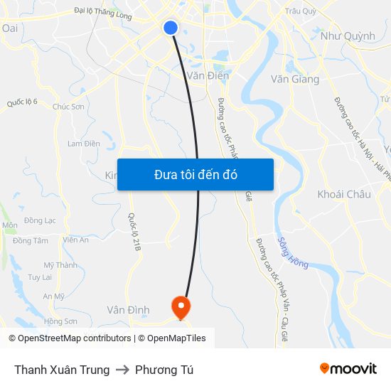 Thanh Xuân Trung to Phương Tú map