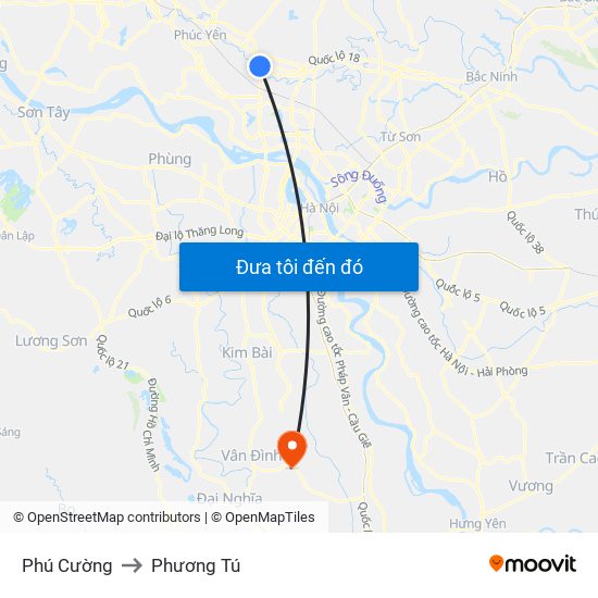 Phú Cường to Phương Tú map